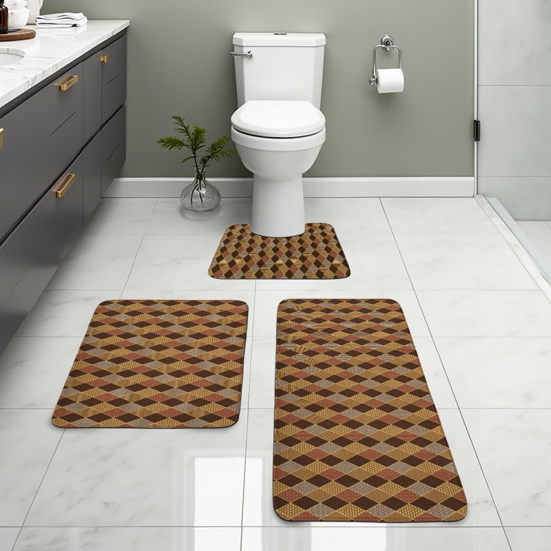  Ensemble de tapis de salle de bain Earth Tones 3 pièces en U et tapis rectangulaires brun jaune