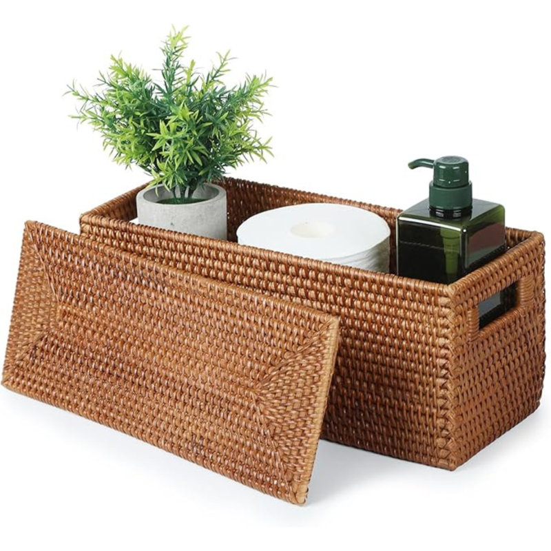  Panier de toilette en rotin pour salle de bain, brun