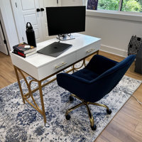 Everly Quinn 41 in Computer Desk With Two Drawers, White and Gold Modern  Study Writing Desk & Reviews