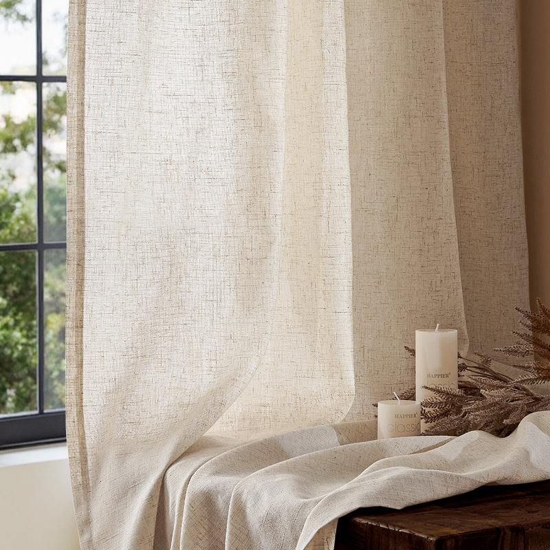 Linen Blend Extra Wide Curtain for Living Room, Rustic Farmhouse Light Filtering Room Divider, Single Panel for Bedroom Windows