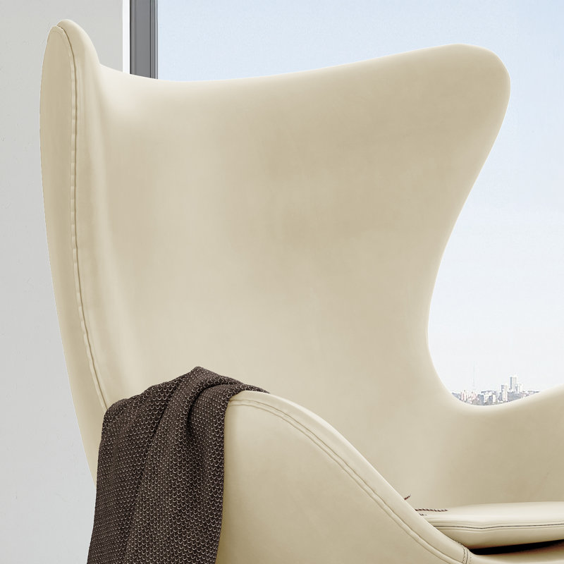 35.4" Finola Top Grain Leather Accent Chair, Cream Genuine Leather