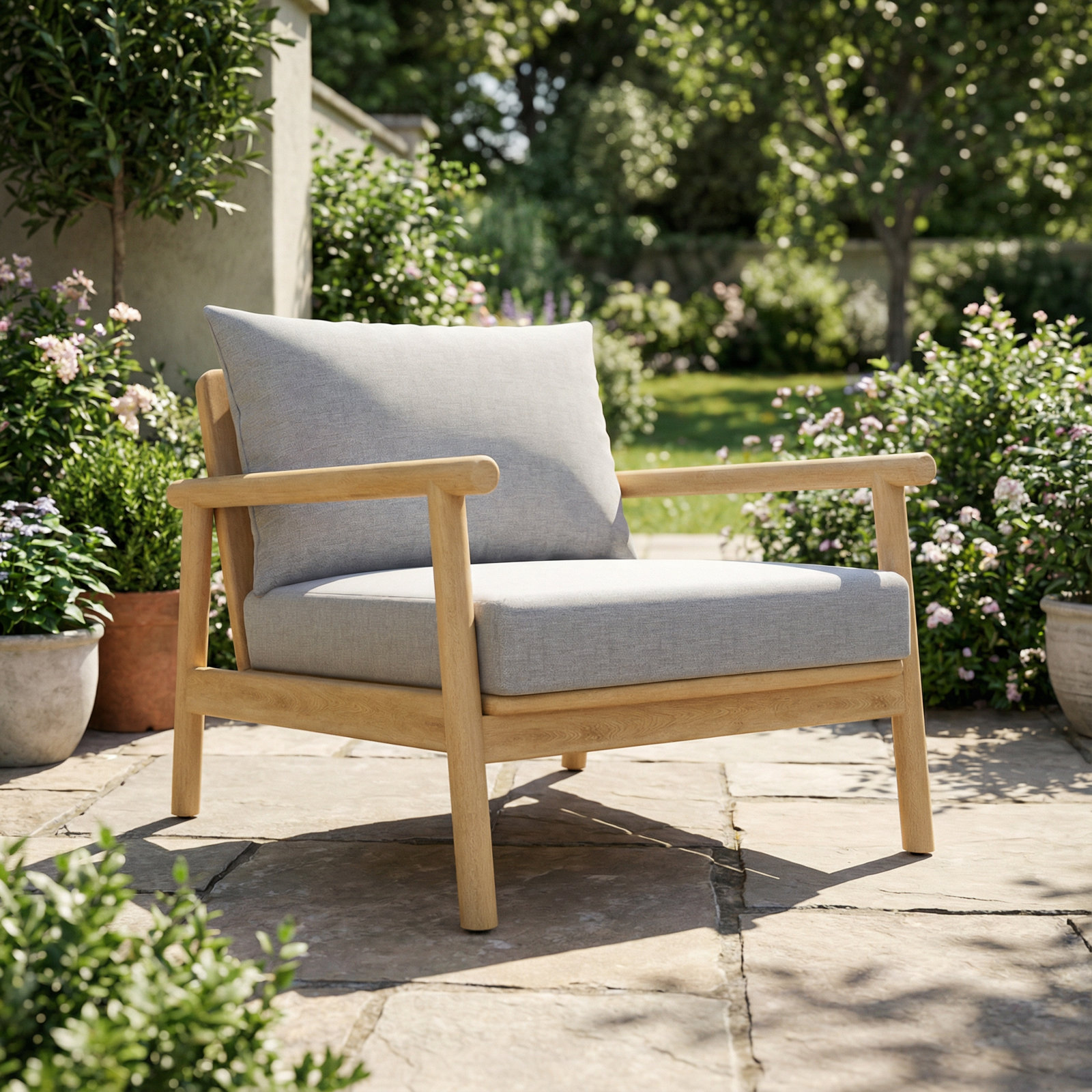 Maia Teak Patio Lounge Chair, Gray