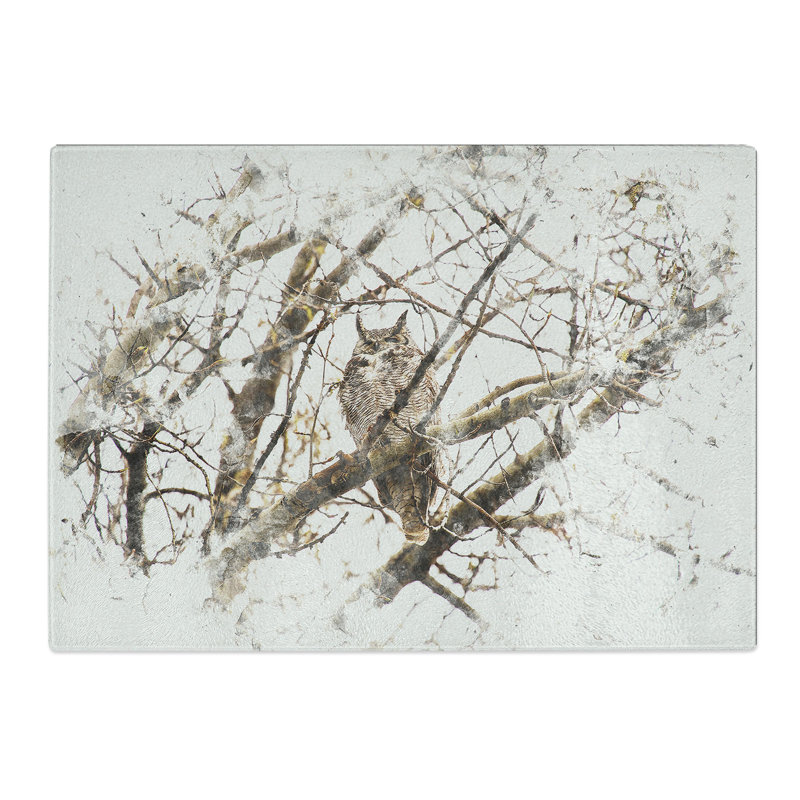 Tempered Glass Great Horned Owl Resting Chopping Board, 28.5 cm x 39 cm