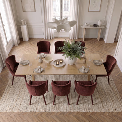Ensemble de table de salle à manger extensible 72 "à 104" en placage de bois avec 8 chaises à oreilles en chenille