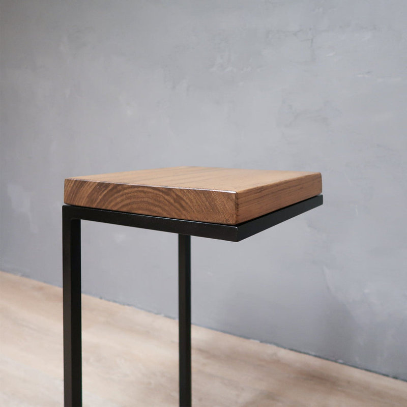 Table d'appoint en forme de C rustique, Noir, noir, noir, noir, Brun