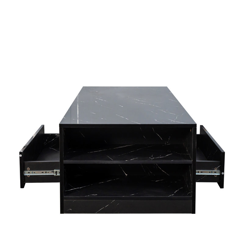 Table basse haute DEL 14,57 po, tables basses modernes pour le salon, table basse avec rangement, petite table basse, table centrale en bois avec 2 tiroirs et tablette latérale ouverte