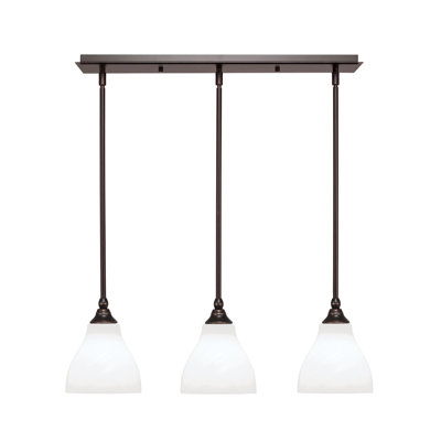 Luminaire suspendu linéaire à 3 lumières avec tige en verre blanc 6,25 po