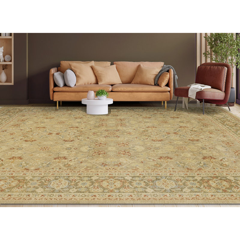 Wool Oriental Area Rug in Gold/Olive, Rectangle 6' x 9'