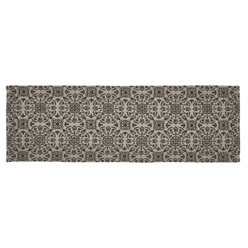  Custom House Rectangle Geometric Table Runner, Tan/Black, 24" x 8"