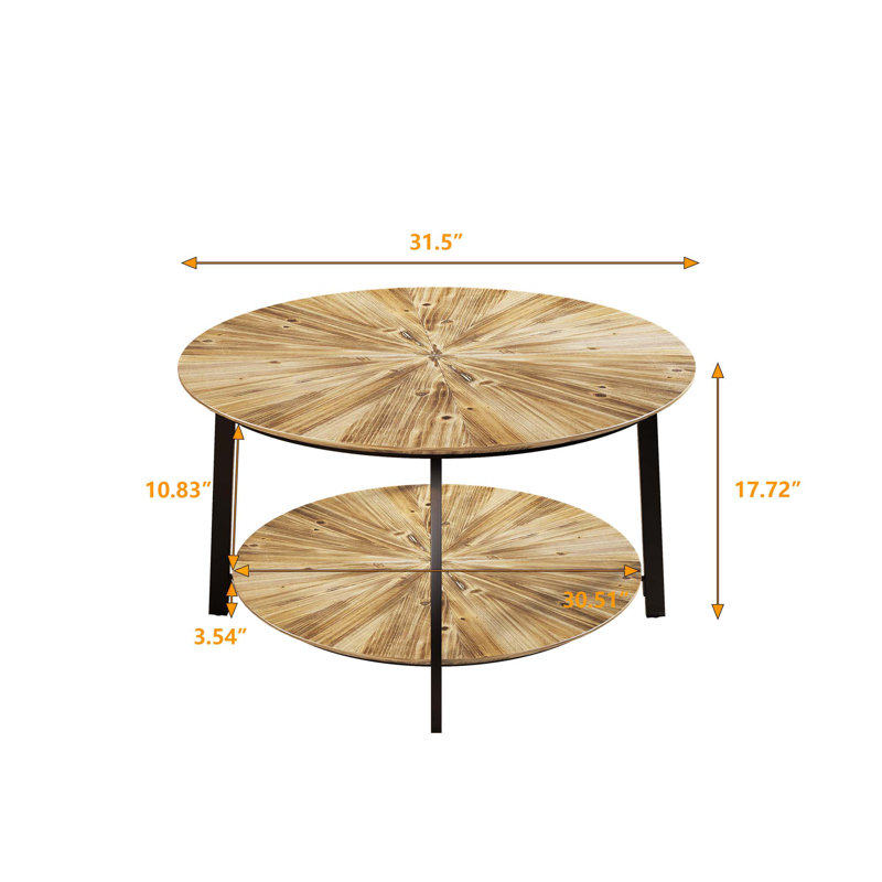 Table basse 31,5 "à double couche ronde en bois avec espace de rangement ouvert