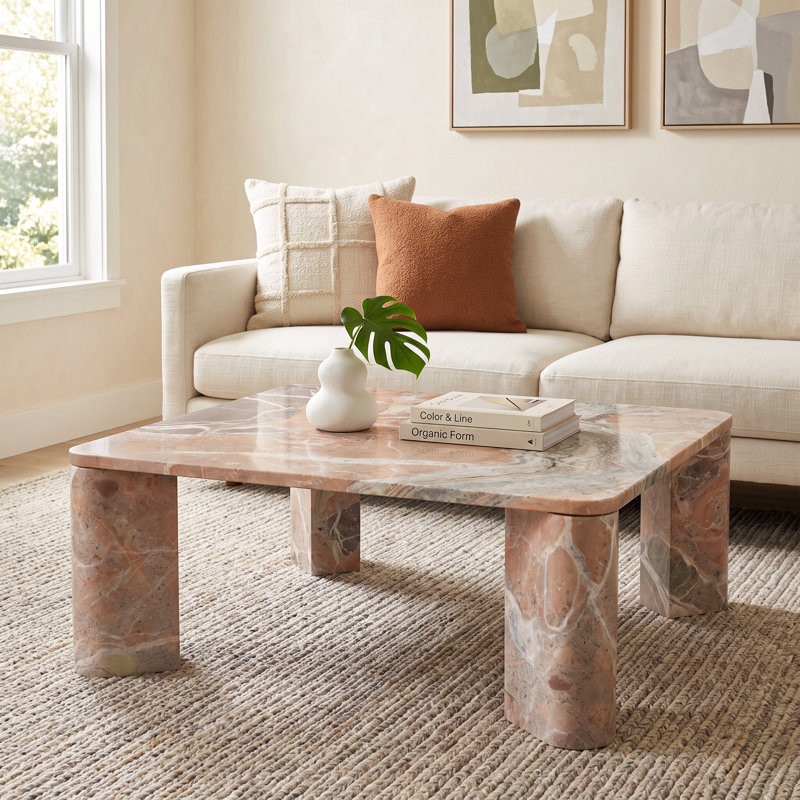Adile Marble Top Single Coffee Table, Orange