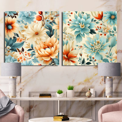 Ensemble de 2 fleurs rétro vintage minimalisme florales - carré floral