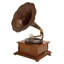 Gramophone brun en bois avec disque