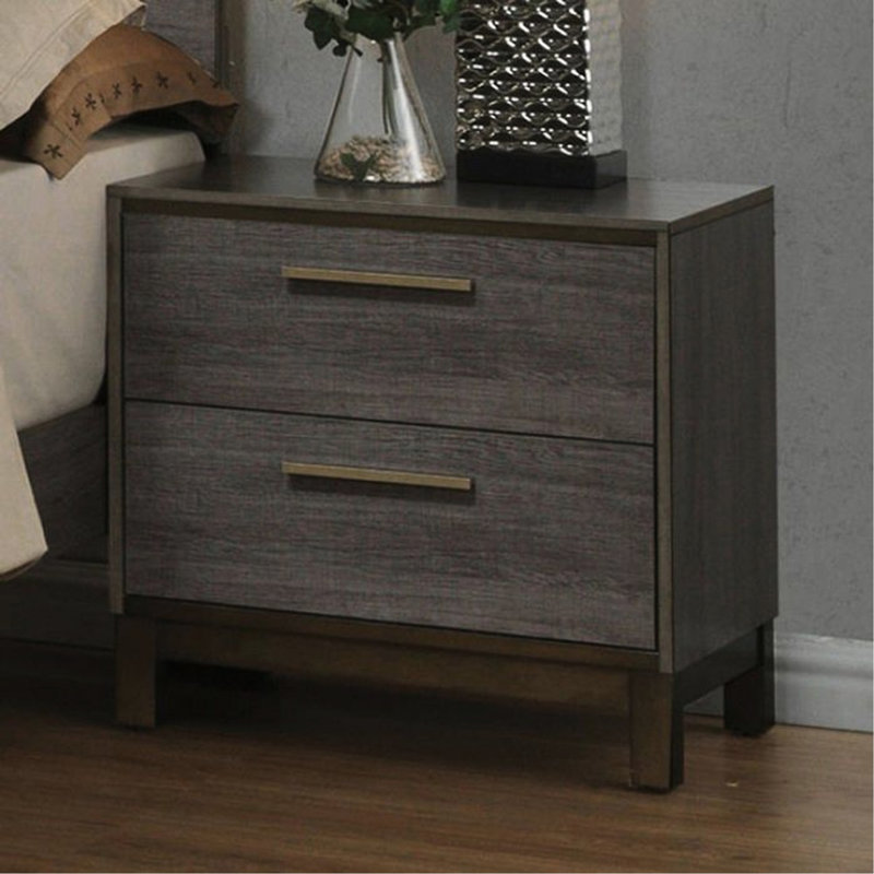 Table de chevet de style contemporain avec deux tons de gris pour la chambre à coucher 2 finitions et poignées en métal