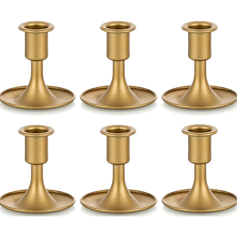 Bougeoirs en forme de chandelle dorée pour décor de table, ensemble de 6