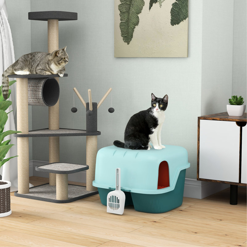 Litière pour chat, avec couvercle, facile à nettoyer pour les chats d'intérieur - couvercle verrouillable et couvercle de boîte de suivi minimisé