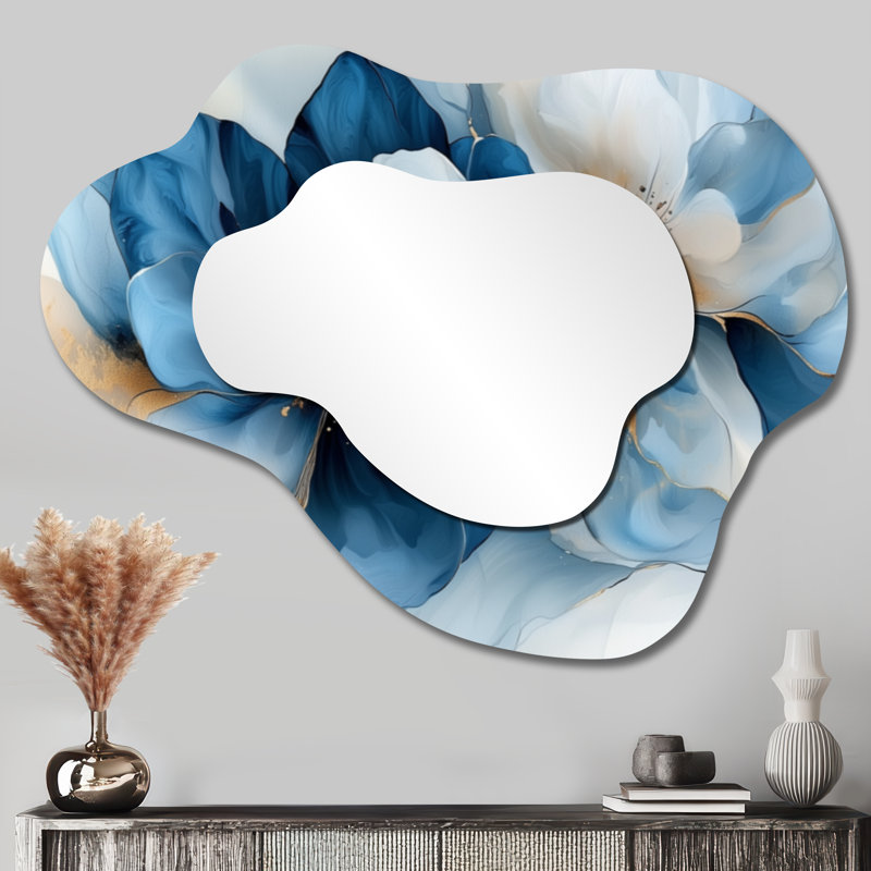 Miroir asymétrique irrégulier blanc en forme de chèvre, encre blanche, 27 po x 35 po
