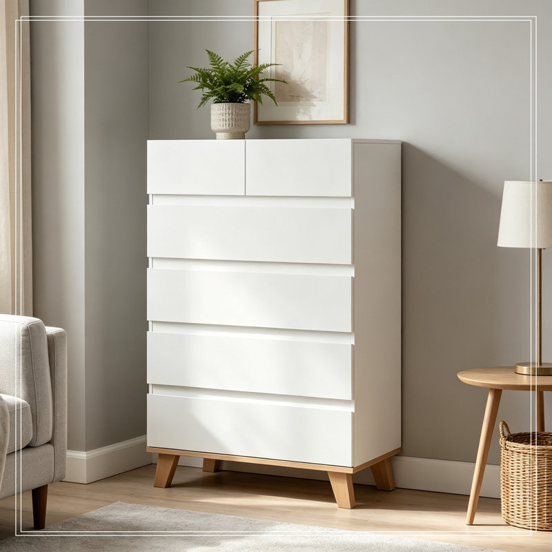 Commode de rangement avec 6 tiroirs et pieds en bois robustes