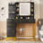38.6" W Glass Tabletop Makeup Vanity Desk with Display Shelf, Dressing Table with 4 Drawers, LED Lights Mirror and Charging Station, Black-106501440
