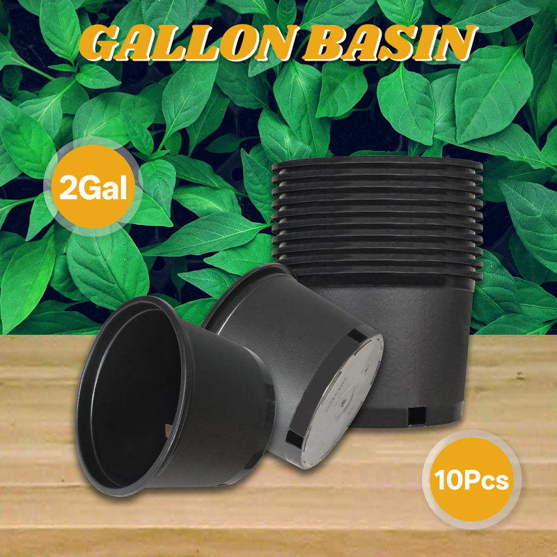 10pcs 2-Gallon Short Circular Pure Black Plastic Flower Pots Suitable For Indoor And Outdoor Flower Planting, Reusable, Essential Tool For Gardening Enthusiasts
