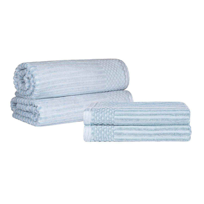 Ribbed Cotton Absorbent Heavy Weight 2 Pc Bath Sheet and 2 Pc Bath Towel Set, Slate Blue
