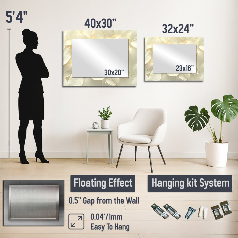 Feuillage ivoire ivoire collage I - miroir floral pour décoration murale - imprimé sur métal, 30 po x 40 po