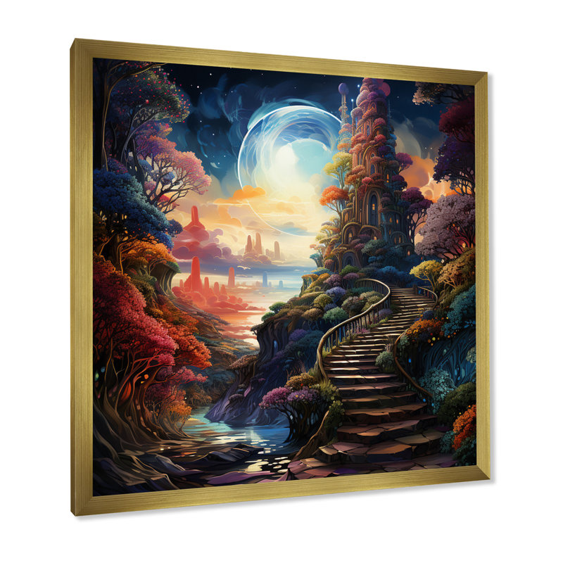 «Full Moon Magic Mythical Dreamscapes I» sur toile, H 16 po x l 16 po x P 1 po, Cadre d'angle fermé doré