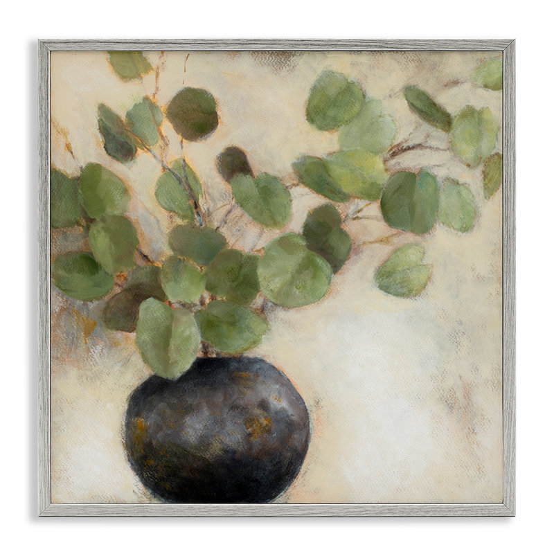 Feuilles d'eucalyptus vertes en pot, encadrées par Ganie, H 24 po x l 24 po x P 1,5 po, Estampe numérique Farmhouse