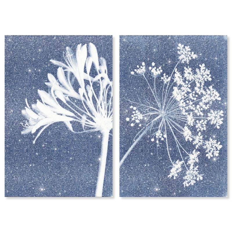 Cyan Flowers Set Set by Oliver Gal, 24"H x 36"W, Gallery Wrapped