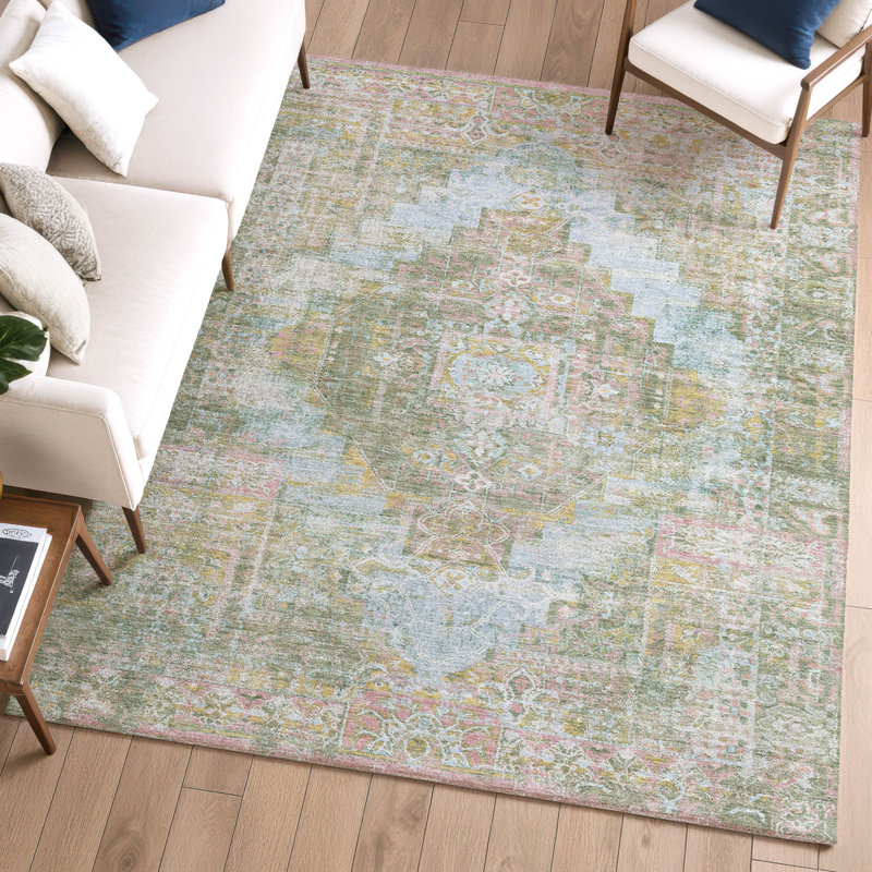 Premium Machine Washable Mayfield AMF2140 global Rug, 3' x 5', Green