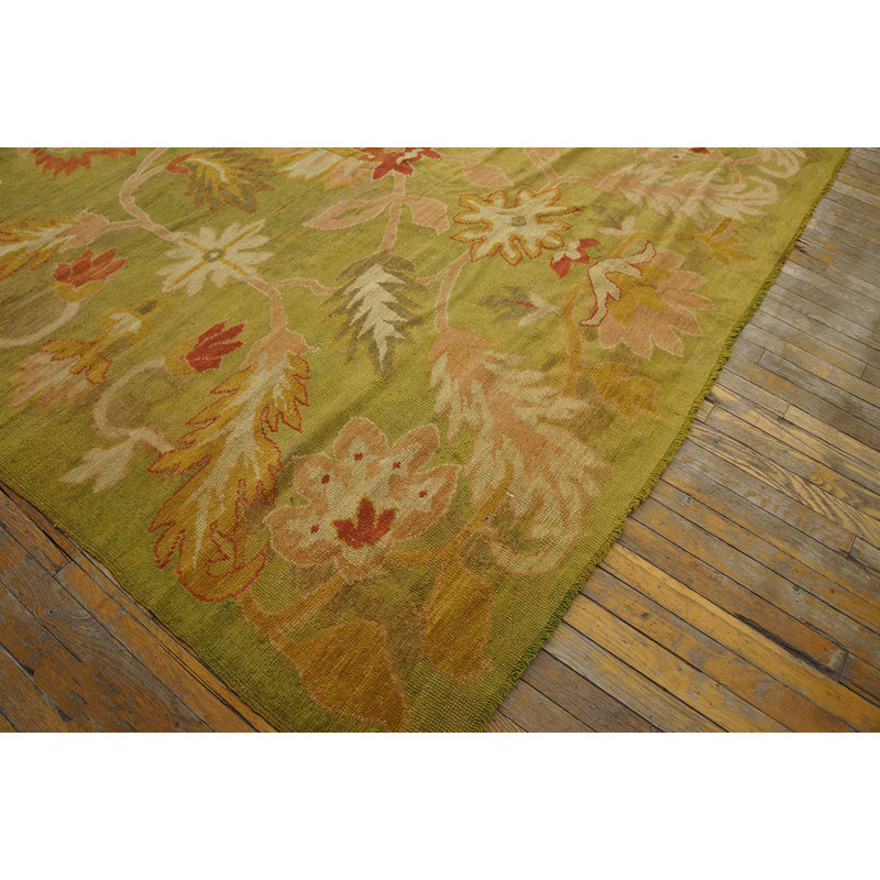 Antique Large Size Allover Big Scale Tribal Floral Pattern Green Turkish Oushak Rug