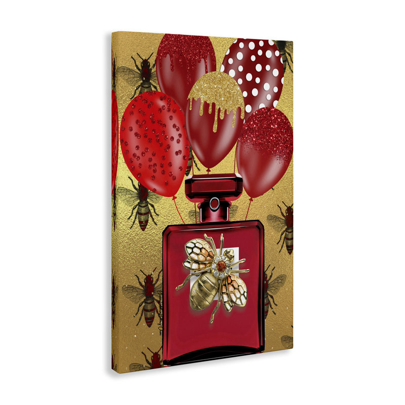 Art mural sur toile Glam Red Bee Perfume par Yvonne Coleman Burney, H 36 po x l 24 po