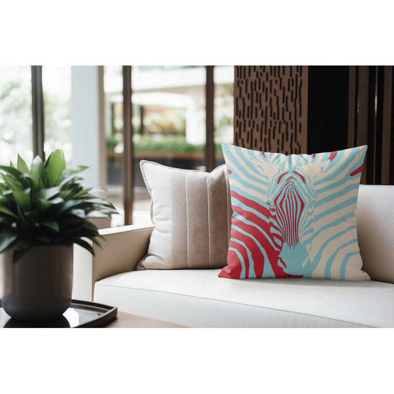 Coussin d'intérieur Salie Zebra, Brume céleste, 16 po x 16 po