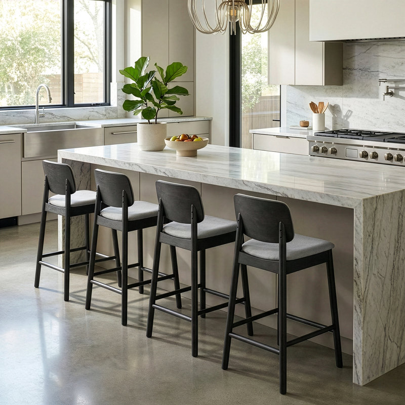 Farallones Upholstered Counter Stool with Metal Frame, Black/Light Gray
