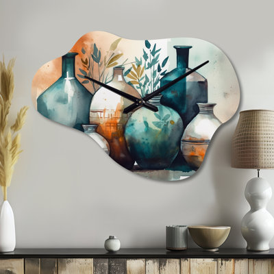 Horloge murale artisanale verte et orange Boho Pottery II - Boho Pottery Cloud