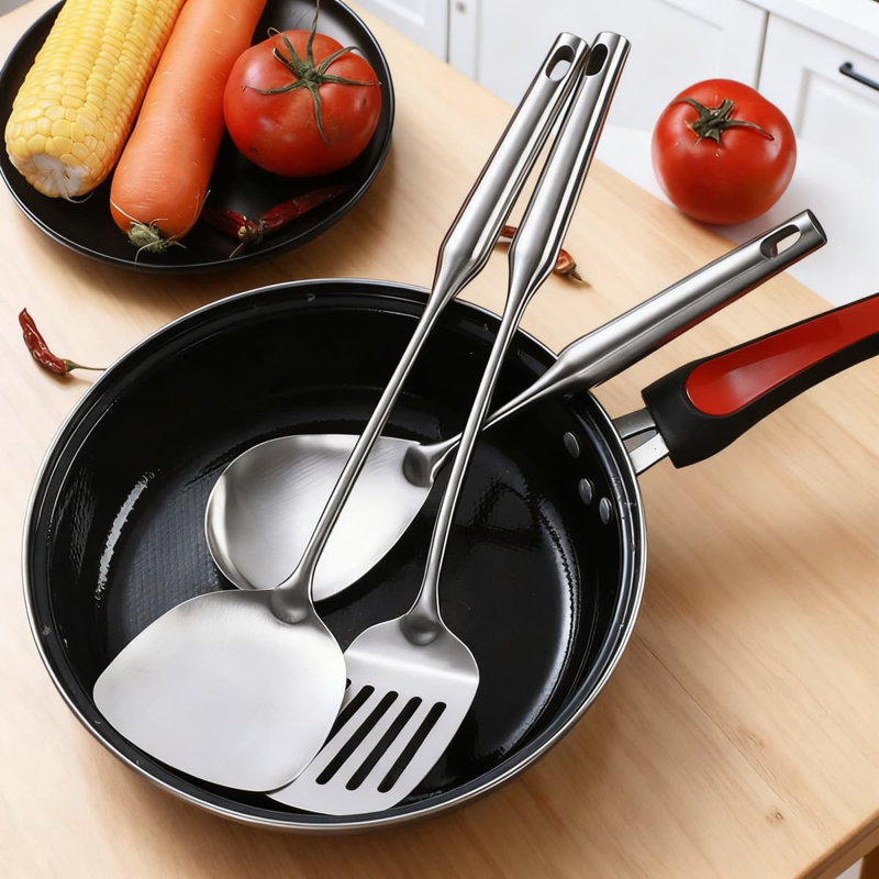 Ensemble d'ustensiles de cuisine professionnel en acier inoxydable 5 pièces avec Turner fendu, cuillère, louche, spatule et écumoire