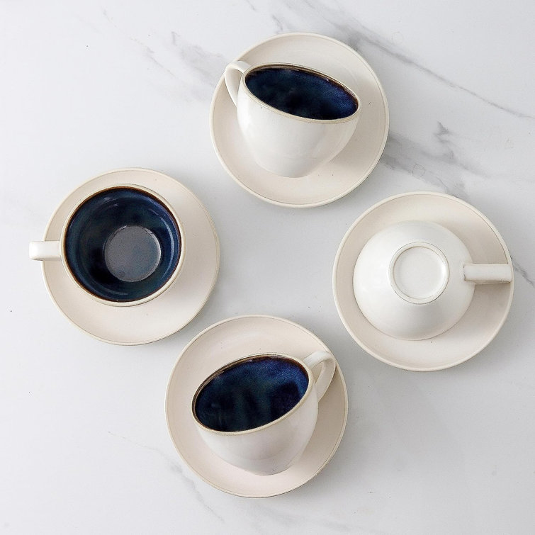 Espresso Cups Set of 4 [8oz] Porcelain Coffee Cups with Saucers and Holder,Latte Cups- Latte Art Cup - Microwave/Dishwasher Safe QXXSJ