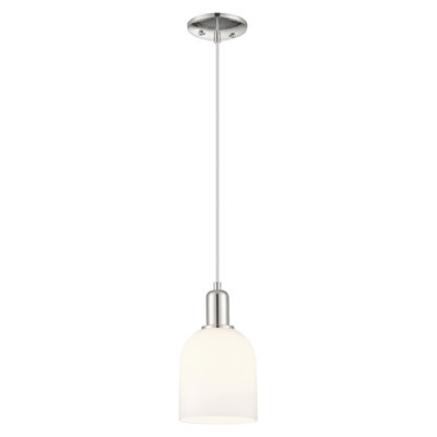 Arcadia - Berbor - 1 Light 6" Cord Hung Mini Pendant - Polished Nickel Finish - White Shade