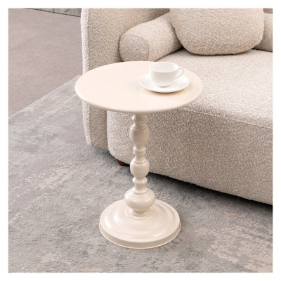 Vintage Metal Coffee Table, Cream White Round End Table - Retro Accent Side Table for Small Space Living Room Bedroom Nightstand Decor