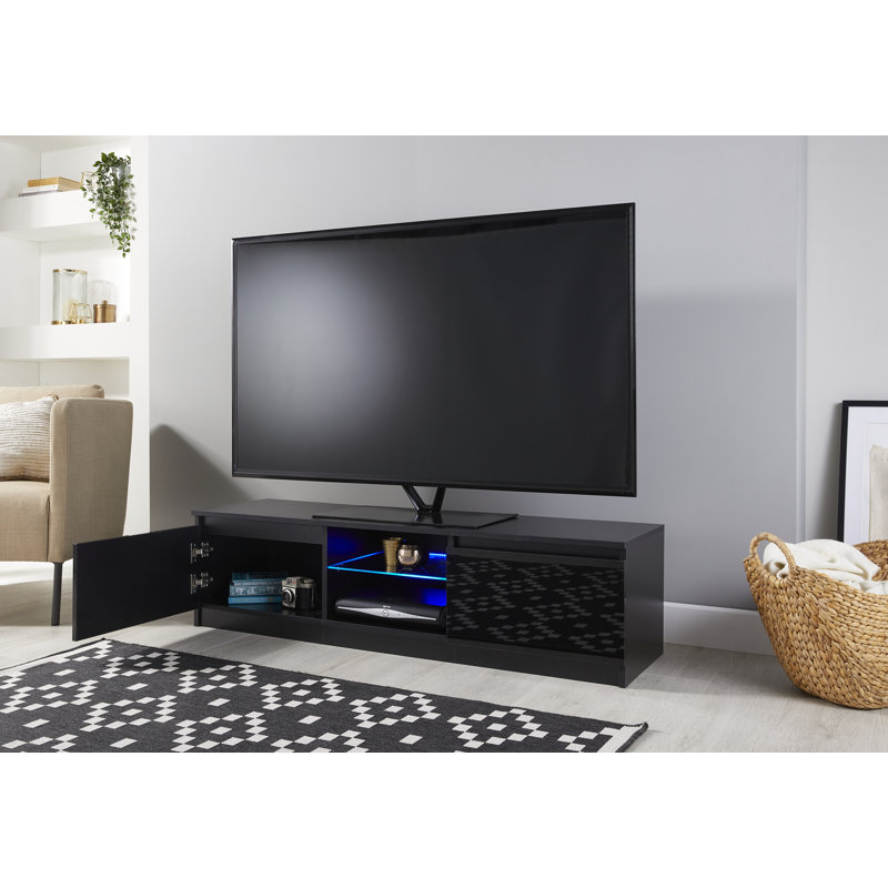 Meuble télé noir avec lumières Amelia-Grace pour téléviseur de 65 po ou moins