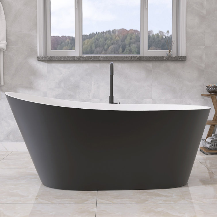 Acrylic Freestanding  Soaking Bathtubs 67'' x 29.5'' Double Slipper Stand Alone Tub in Matte Grey with Side Drain