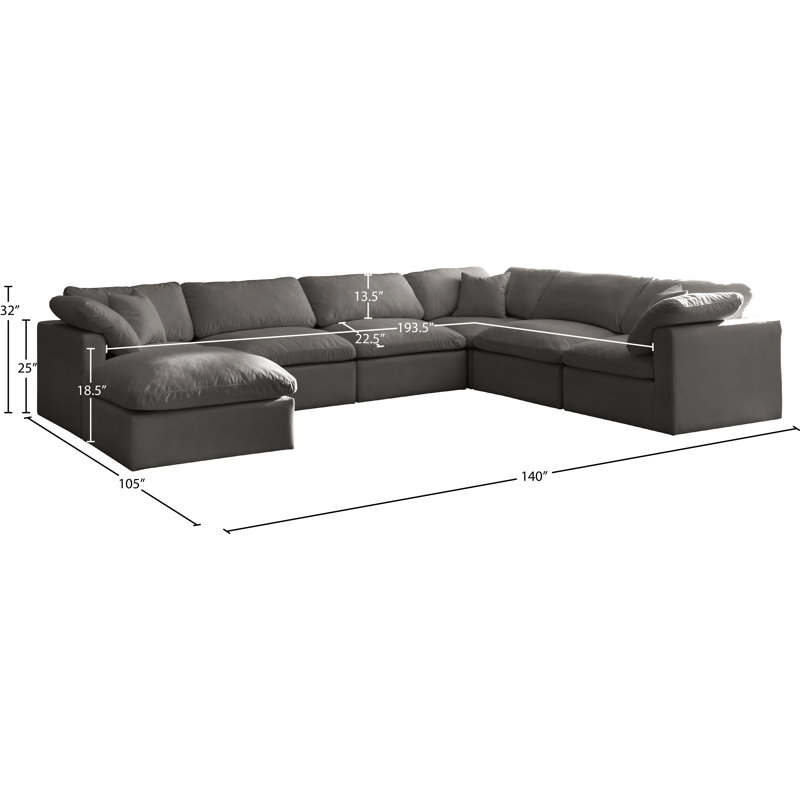 Atis Velvet U-Shaped Sectional Reversible, Grey Velvet