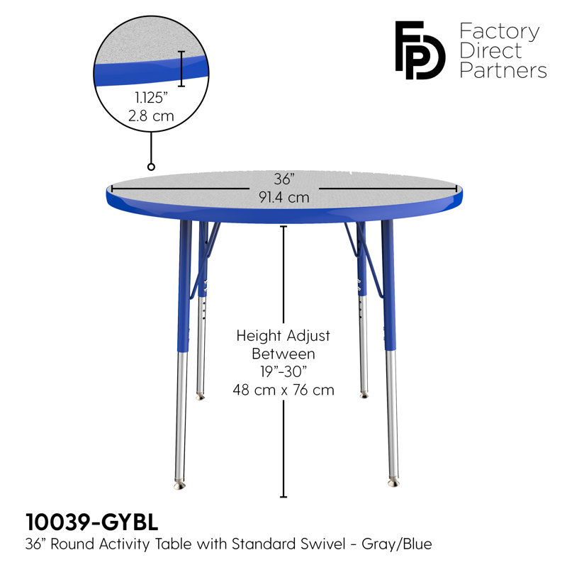 Table ronde à hauteur réglable, 36", Gris / bleu, Gris