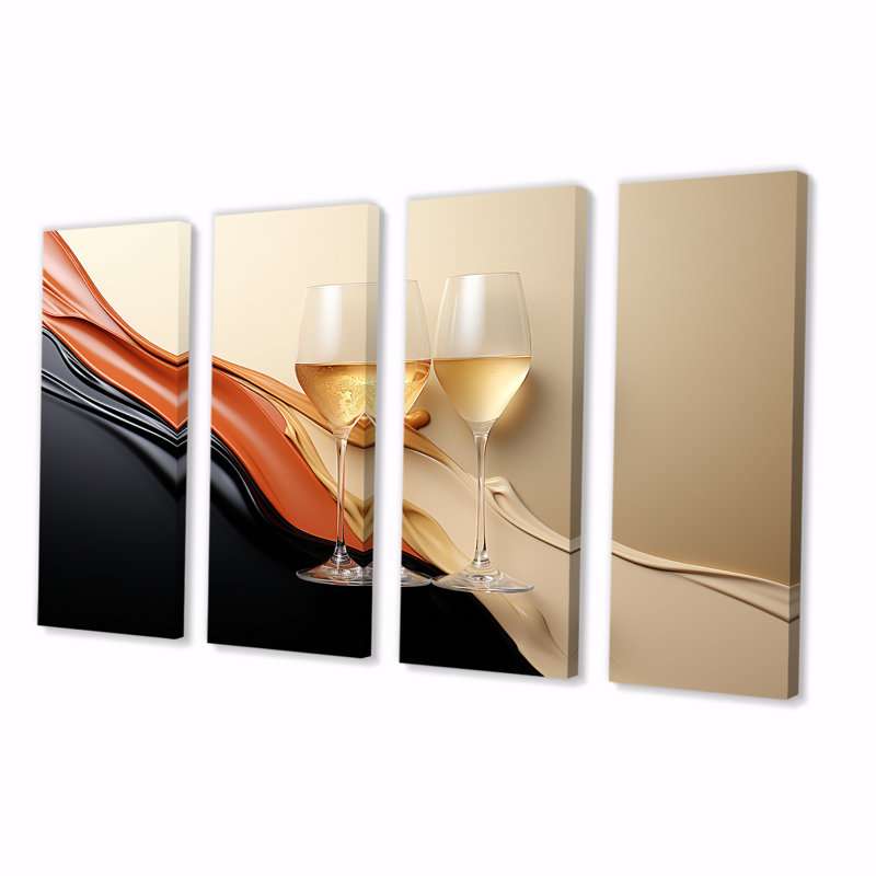 Ensemble de 4 impressions sur champagne champagne, H 28 po x l 48 po