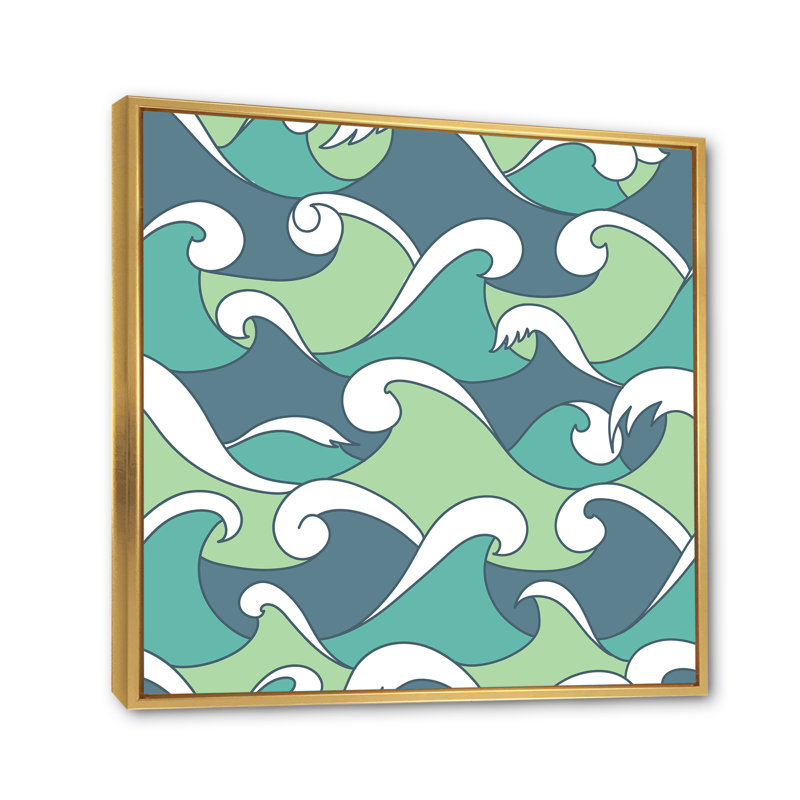Vagues abstraites - reproduction sur toile, H 30 po x l 30 po x P 1 po, Cadre flottant doré