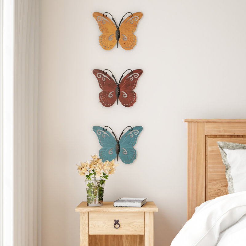 Ensemble de décoration murale papillon en métal 3 pièces