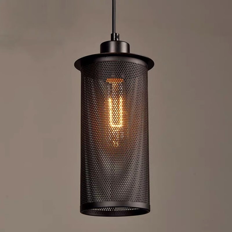 Pendant Light Fixtures,Industrial Black 1-Light Hanging Chandeliers, Iron Cylindrical Mesh Cage Suspension Ceiling Light for Bar Kitchen Island Dining Room Bedroom