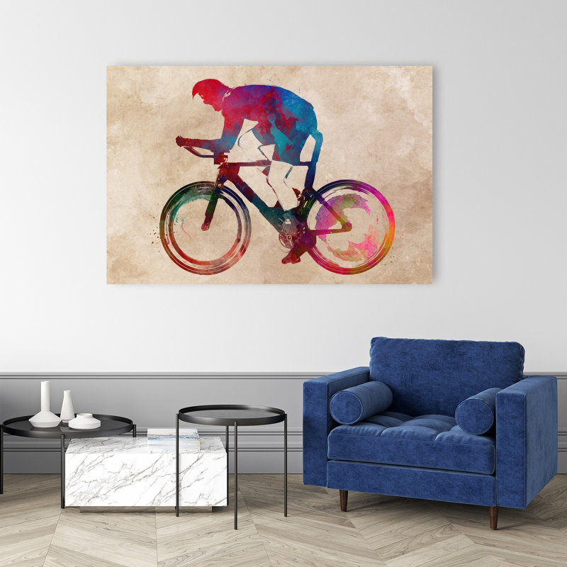 «Vibrant Cycling Racer», art mural contemporain, 40" H x 60" W