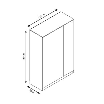 Warren 3 Door Wardrobe - Matt Finish. Soft-Close Hinged Doors. Modern No-Handle Push-to-Open Feature