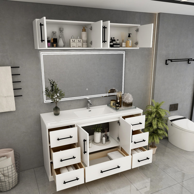 Victoria 60'' Freestanding Vanity with Single Reinforced Acrylic Sink + Top Cabinet, Gloss White
